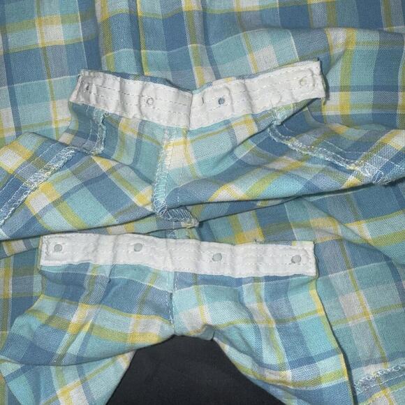 Vintage Rags Land Kids Blue Plaid Gingham Smocked Romper Jon Jon Shortalls 3 - Picture 8 of 14